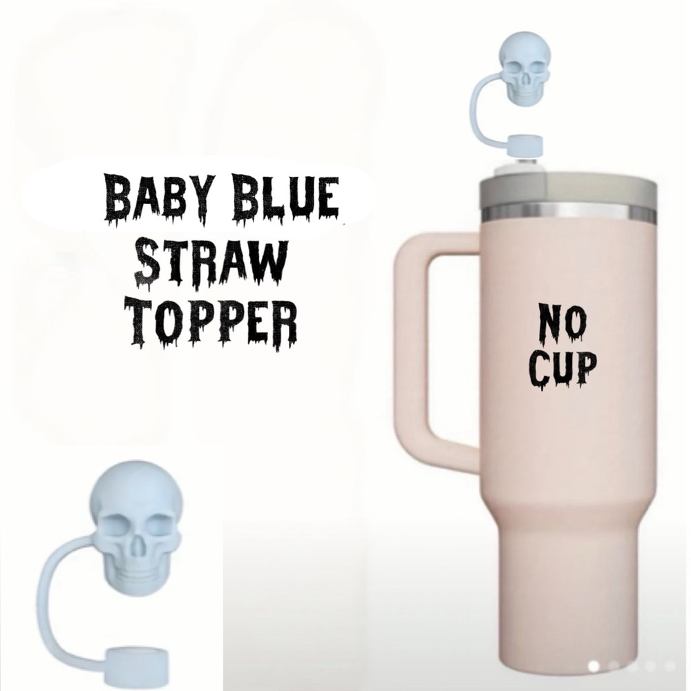 Straw Cover, 10 mm Straw, BABY BLUE Skull, NEW, Dust/Bug/Germ Proof your…